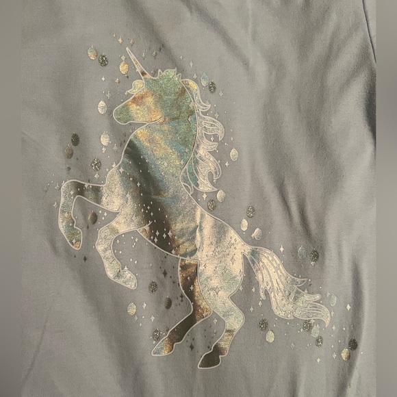 Iridescent unicorn light blue long sleeve top size 10 girls flare bottom - Picture 6 of 6